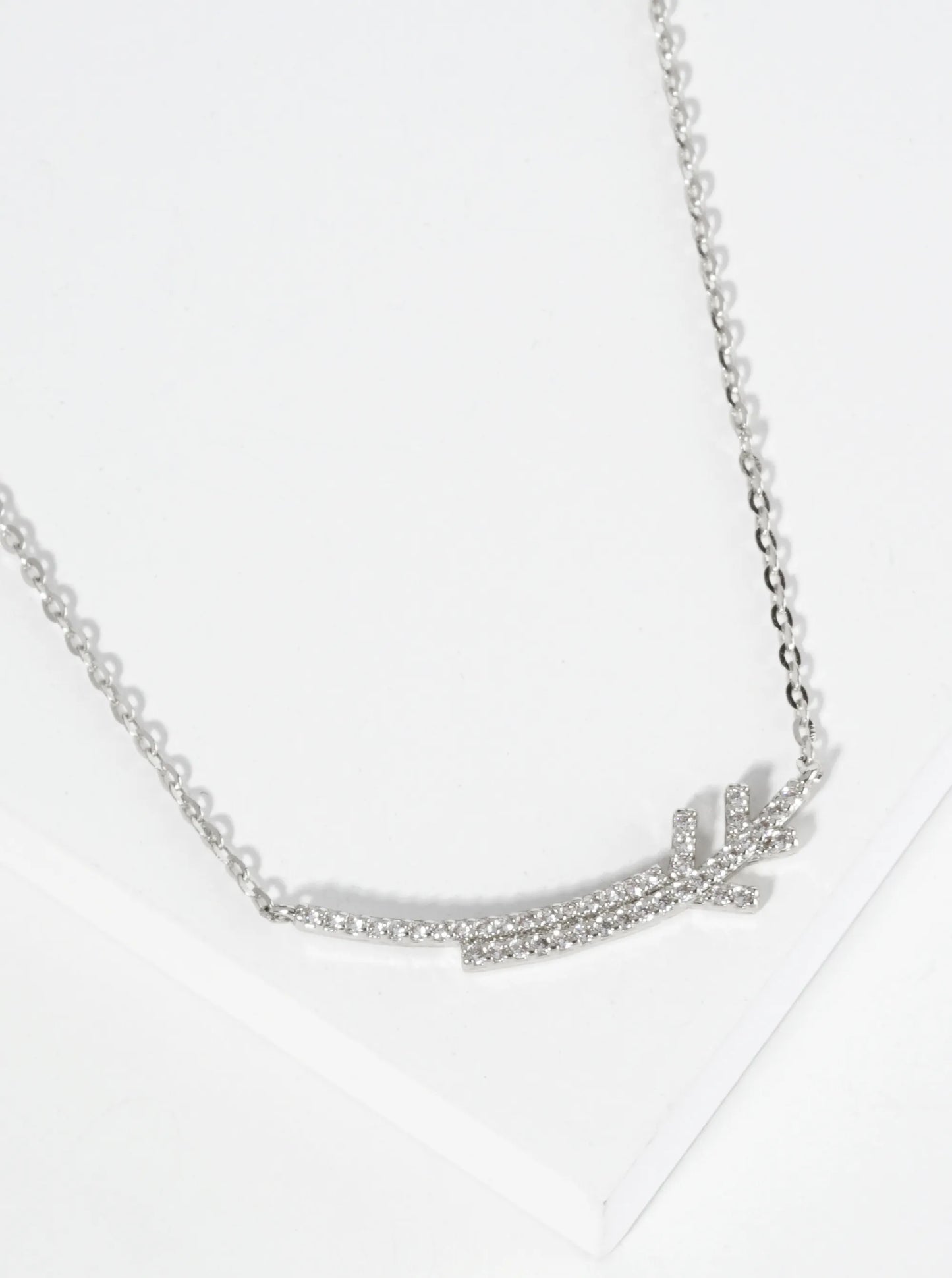 18K Gold Dipped Curved Layered Two Bars Pendant Cubic Zirconia Necklace