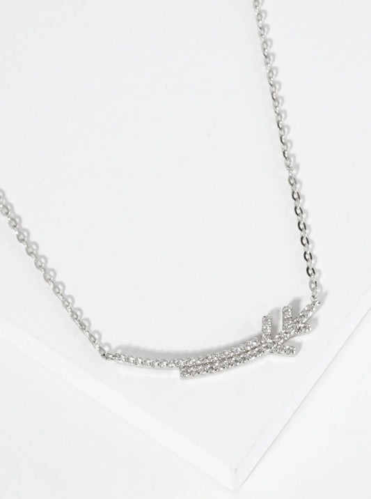 18K Gold Dipped Curved Layered Two Bars Pendant Cubic Zirconia Necklace