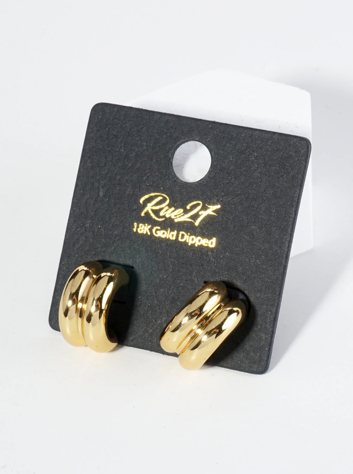 18K Gold Dipped Dainty 15mm Stainless Steel Double Hoop Earrings