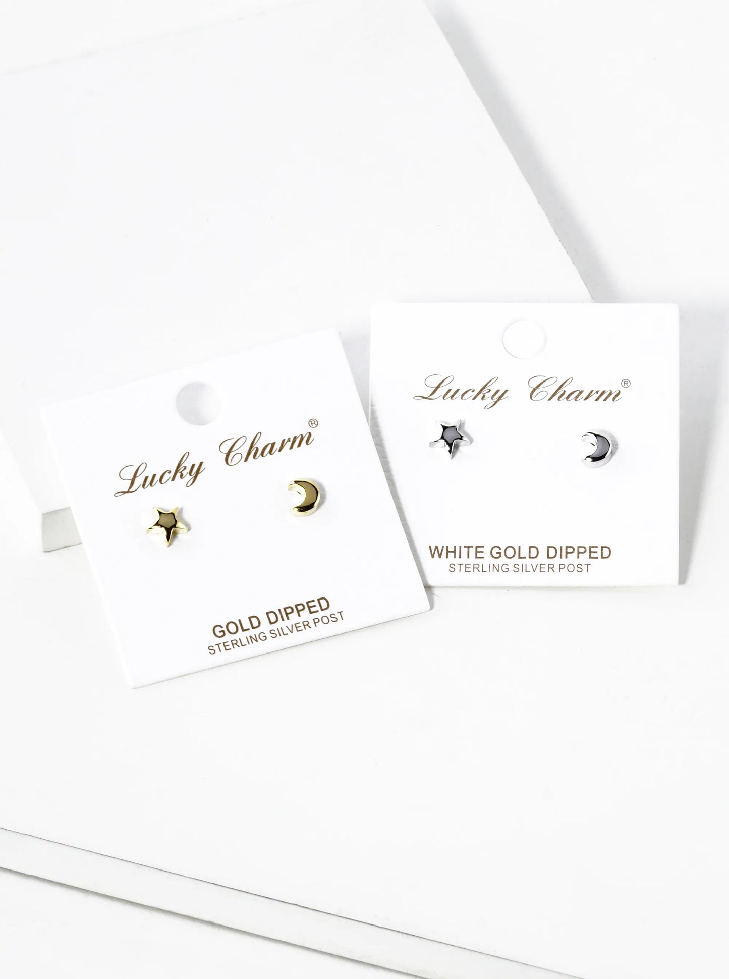 18K Gold Dipped Dainty 7mm Star And Moon Asymmetric Brass Stud Earrings