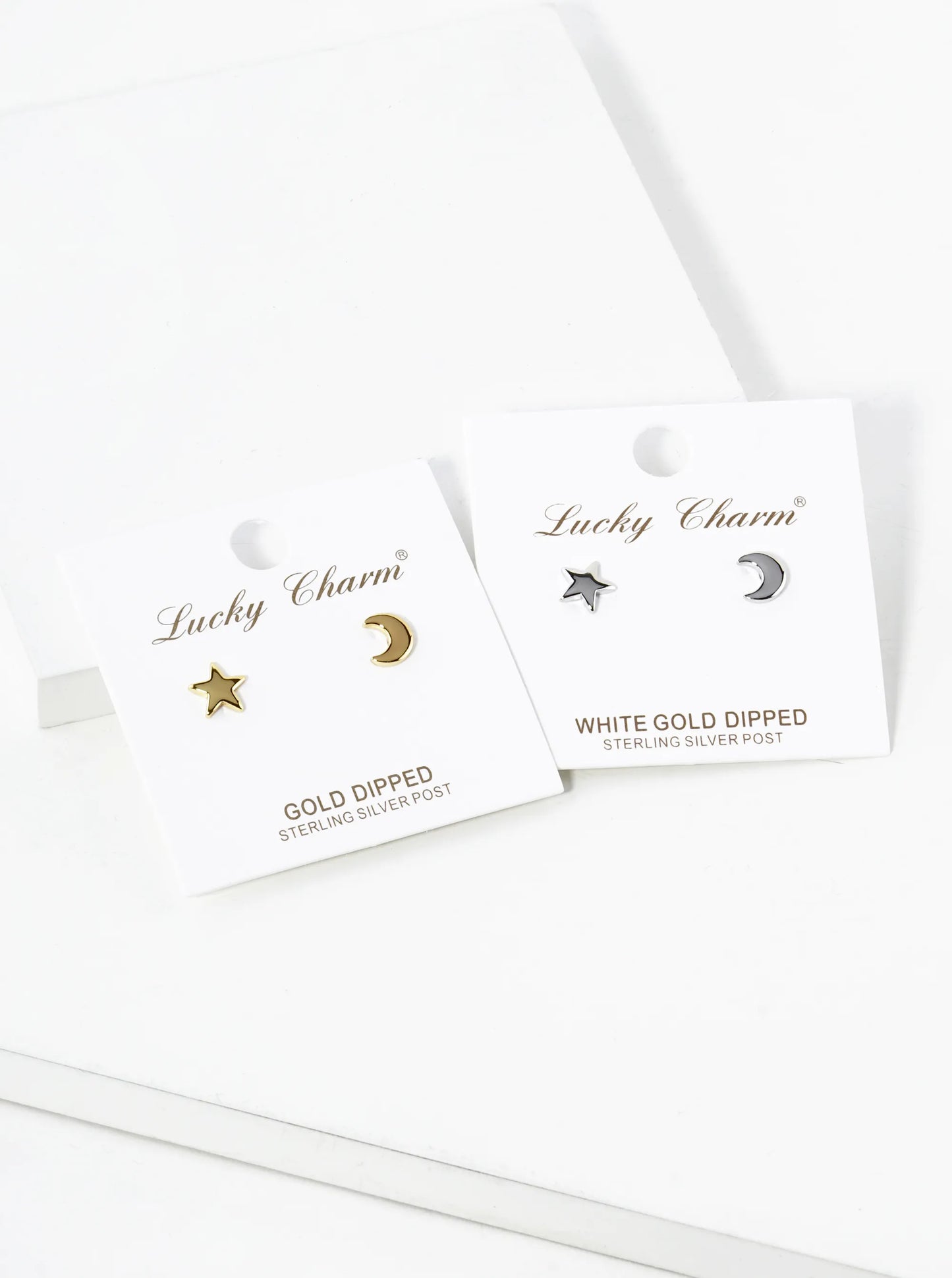 18K Gold Dipped Dainty 7mm Star And Moon Asymmetric Brass Stud Earrings