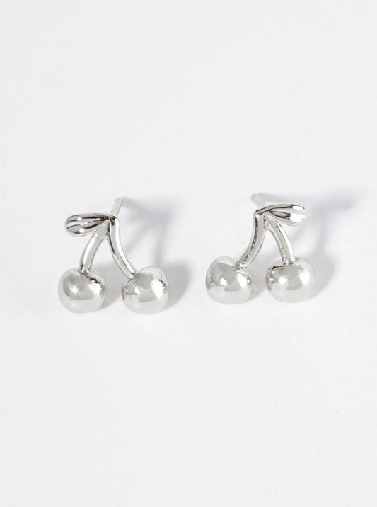 18K Gold Dipped Dainty Brass Cherry Stud Earrings