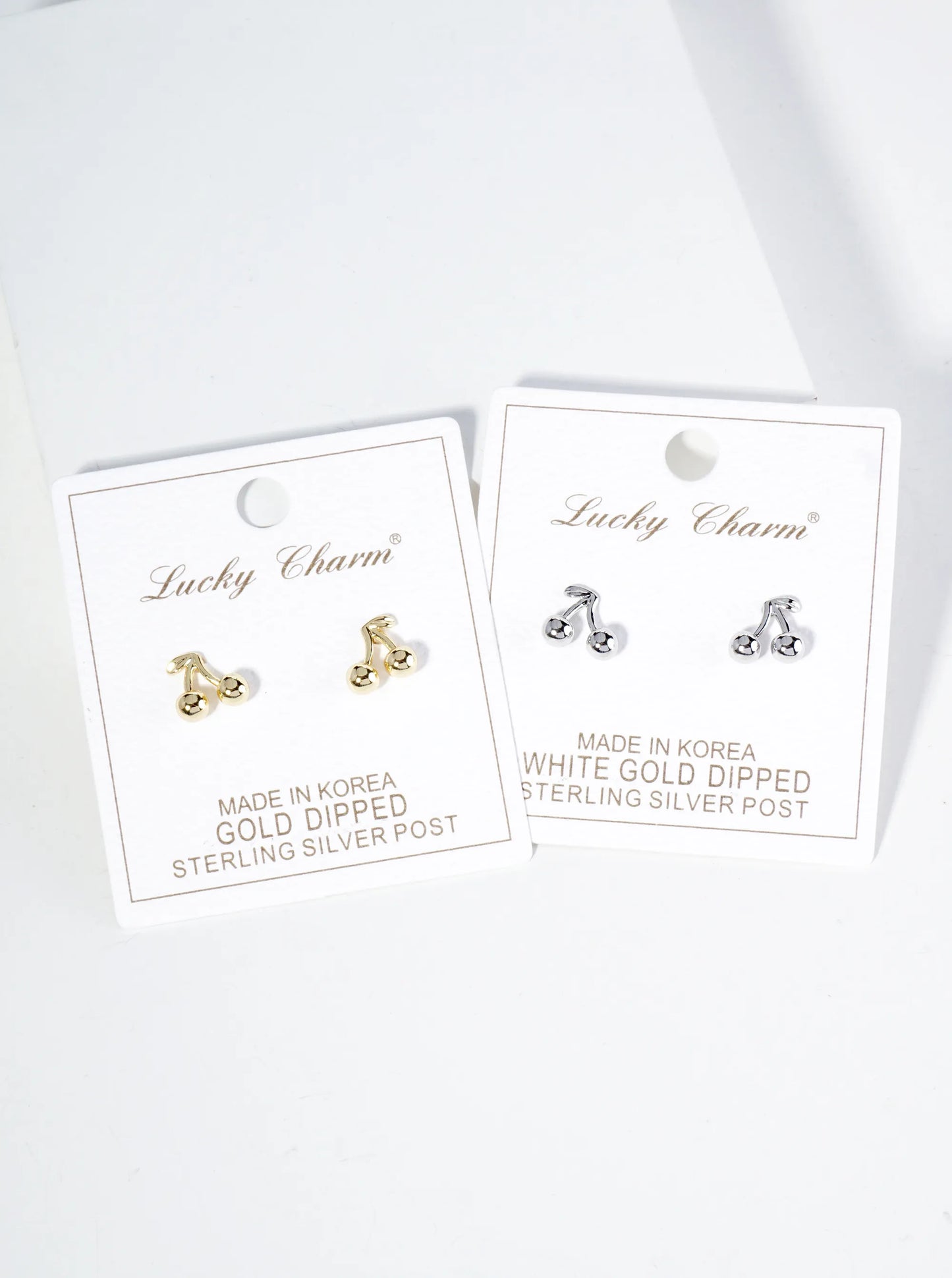 18K Gold Dipped Dainty Brass Cherry Stud Earrings