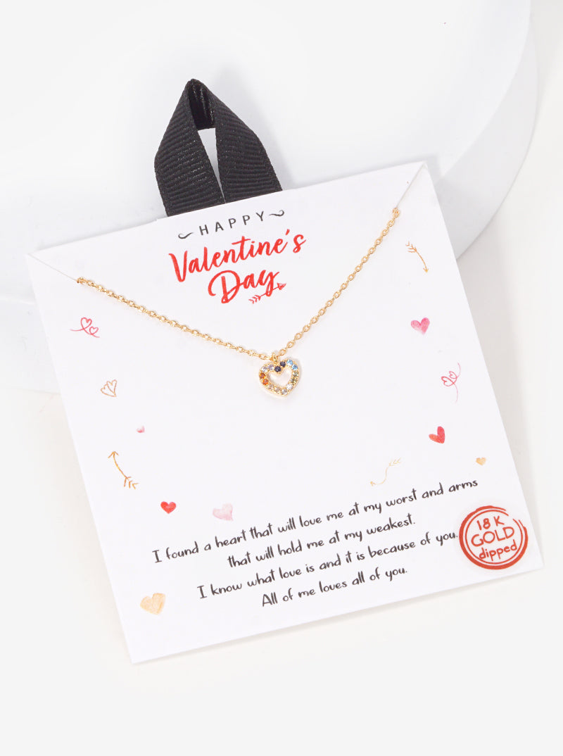 18K Gold Dipped Dainty CZ Pave Heart Pendant Necklace