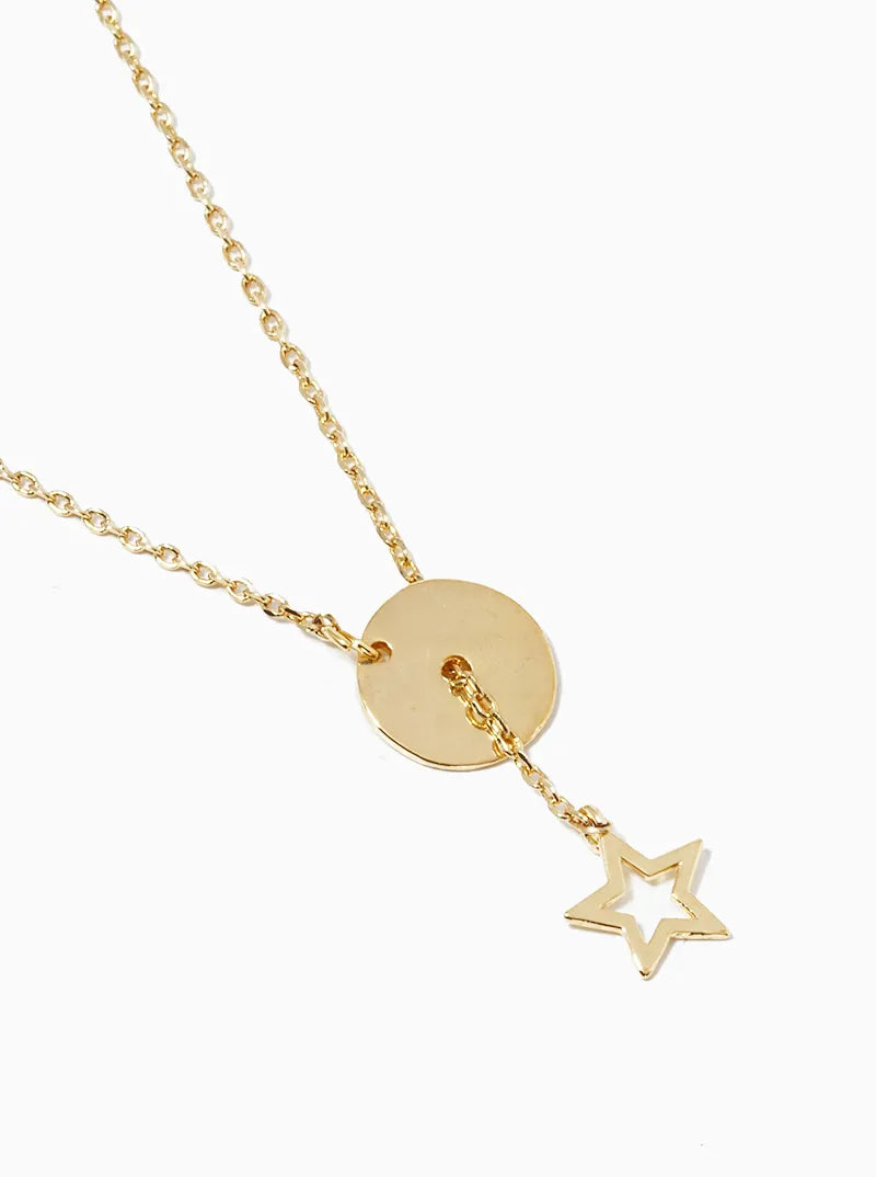 18K Gold Dipped Dainty Star Pendant Lariat Necklace