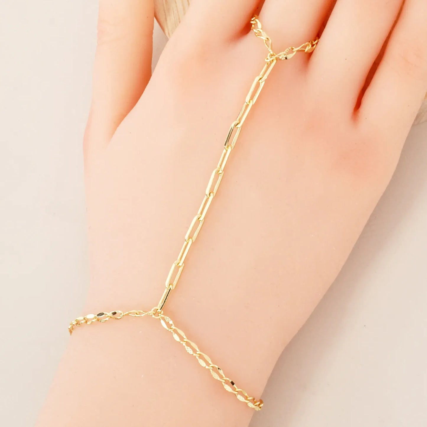 18K-Gold-Dipped Delicate 9mm Brass Link Chain Hand-Chain Bracelet