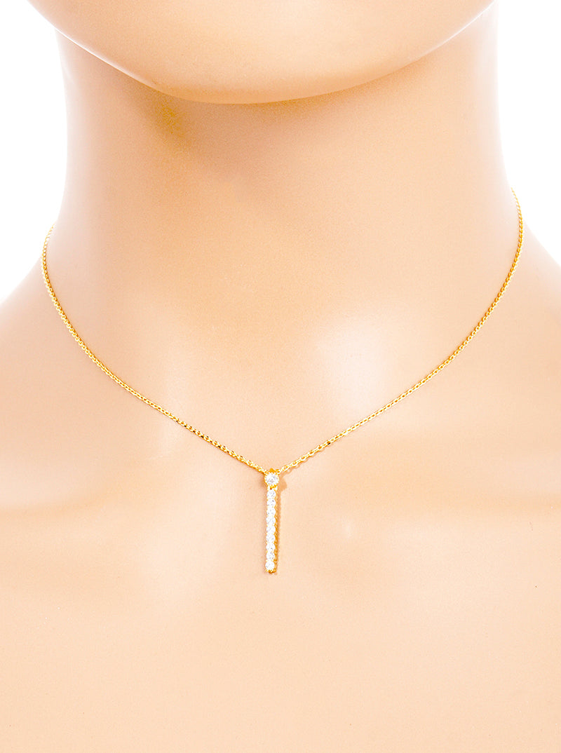 18K Gold Dipped Delicate CZ Bar Pendant Necklace