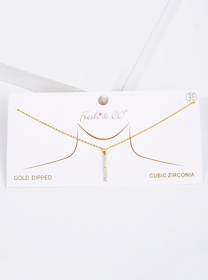 18K Gold Dipped Delicate CZ Bar Pendant Necklace