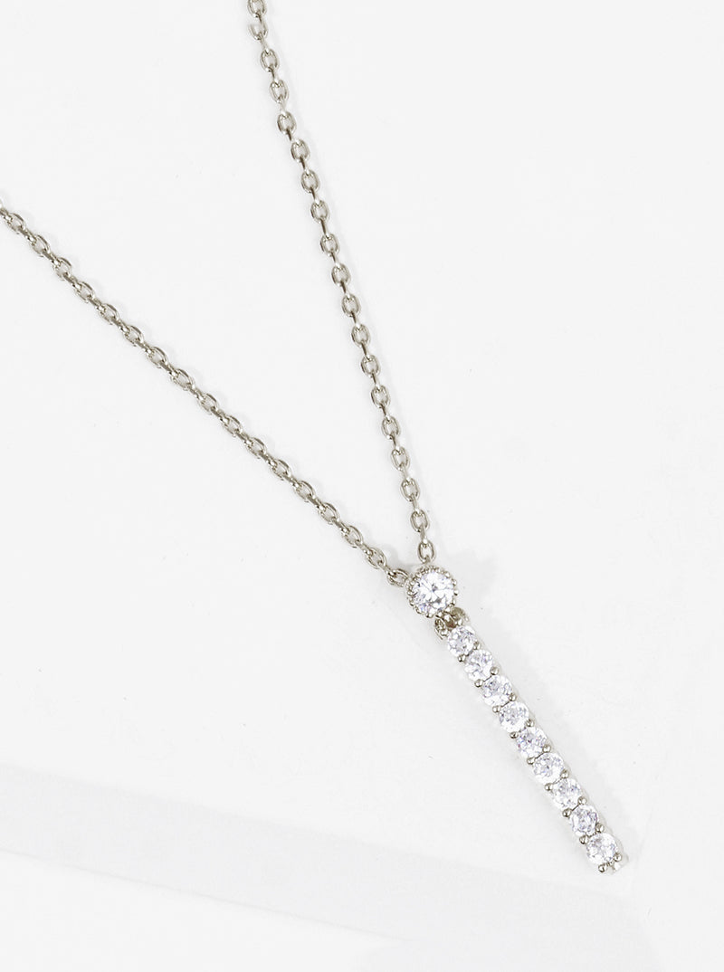 18K Gold Dipped Delicate CZ Bar Pendant Necklace