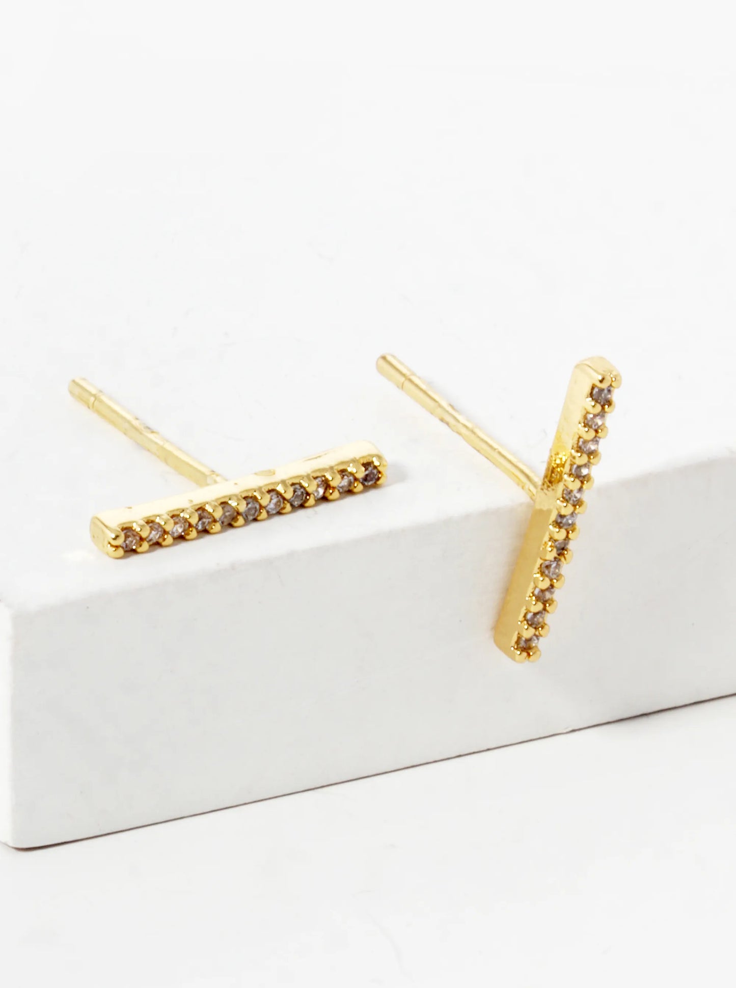 18K-Gold-Dipped Delicate CZ Pave Bar Stud Earrings