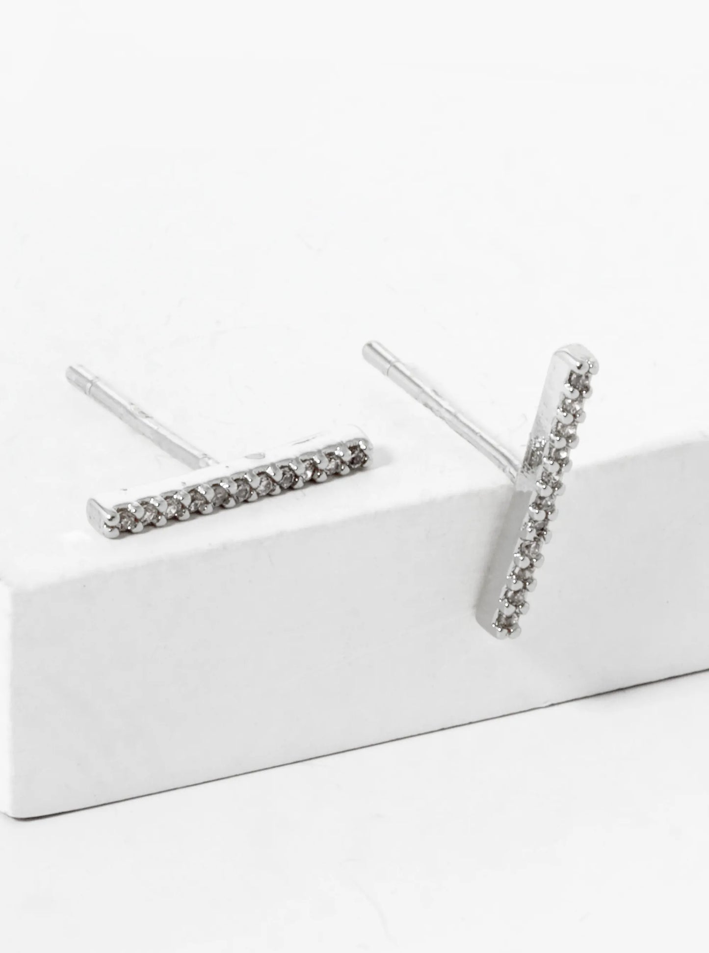 18K-Gold-Dipped Delicate CZ Pave Bar Stud Earrings