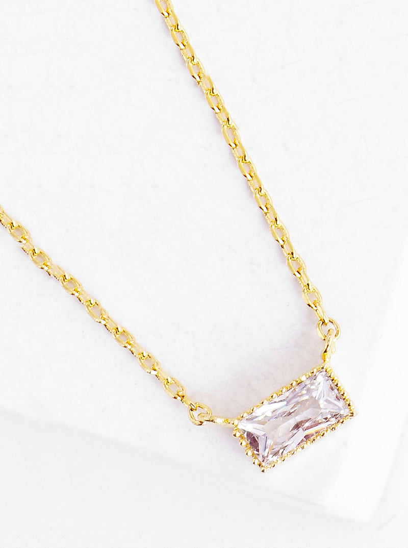18K Gold Dipped Delicate CZ Rectangle Pendant Necklace