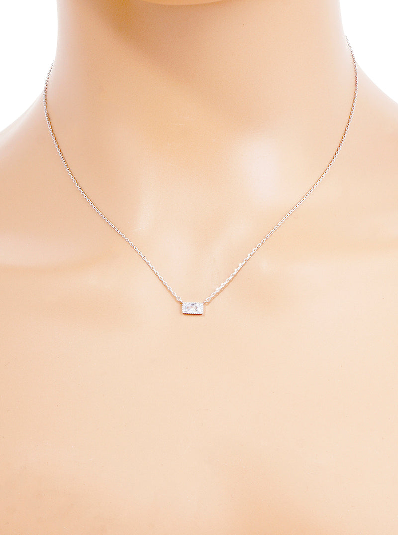 18K Gold Dipped Delicate CZ Rectangle Pendant Necklace