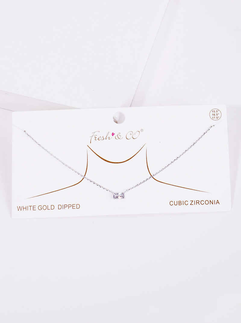 18K Gold Dipped Delicate CZ Rectangle Pendant Necklace