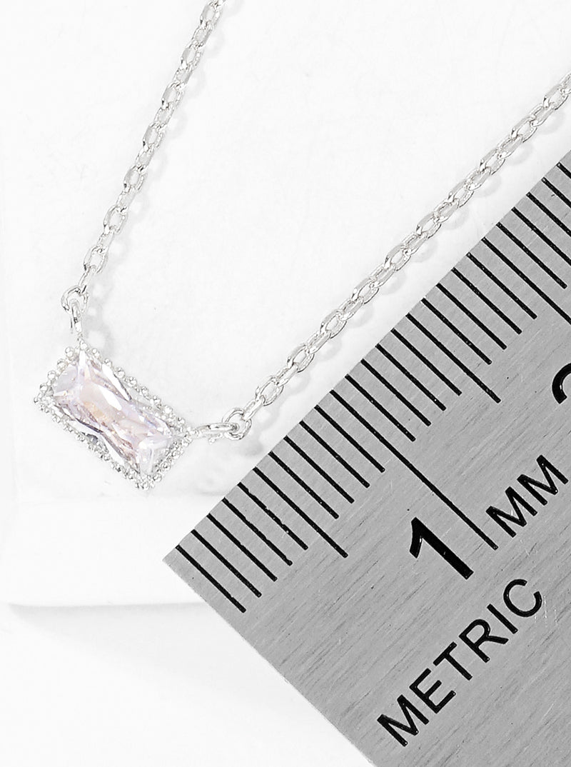 18K Gold Dipped Delicate CZ Rectangle Pendant Necklace