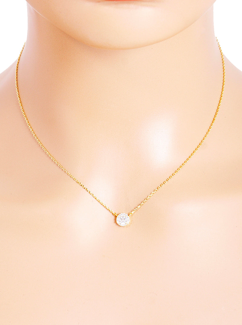 18K Gold Dipped Delicate CZ Round Pendant Necklace
