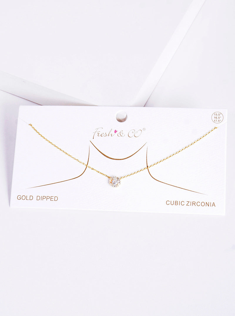 18K Gold Dipped Delicate CZ Round Pendant Necklace