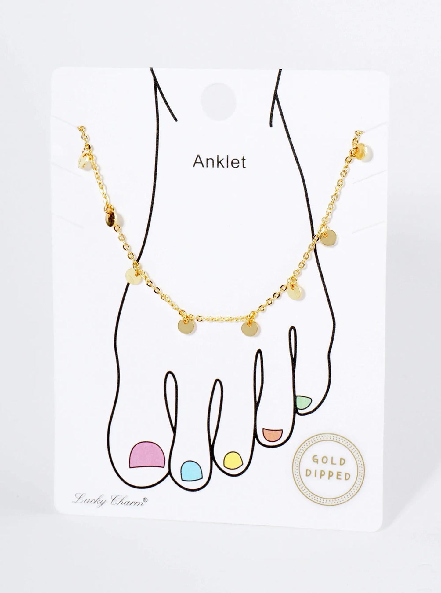 18K Gold Dipped Delicate Disc Charm Brass Chain Anklet