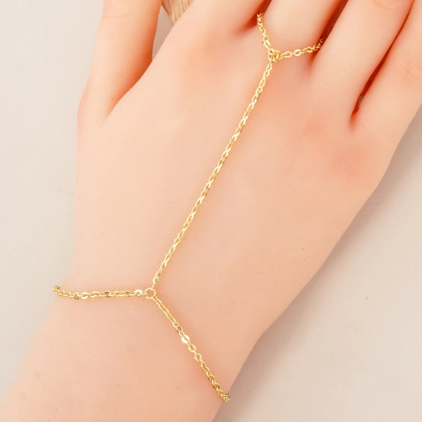 18K-Gold-Dipped Delicate Infinity Brass Chain Hand-Chain Bracelet