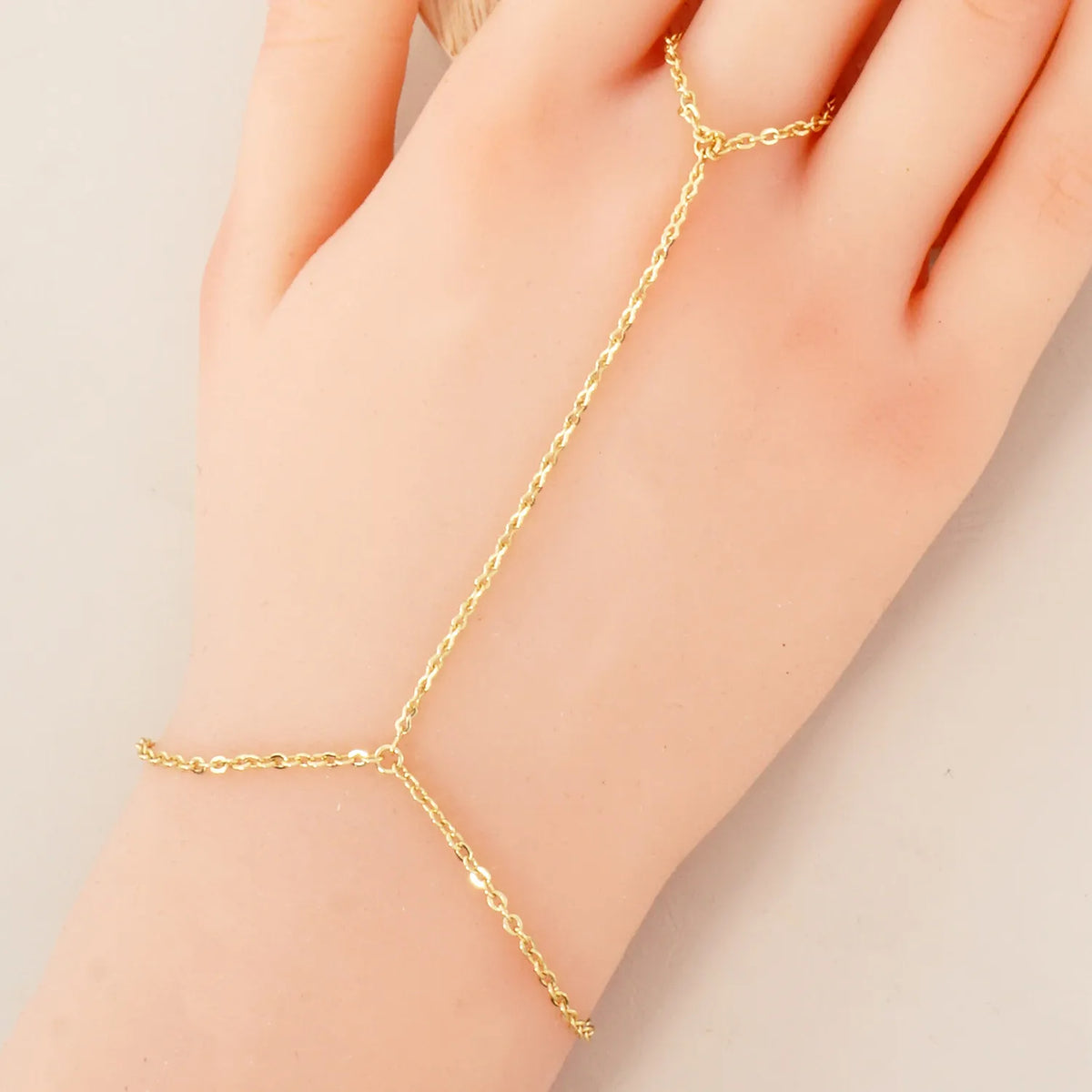 18K-Gold-Dipped Delicate Infinity Brass Chain Hand-Chain Bracelet