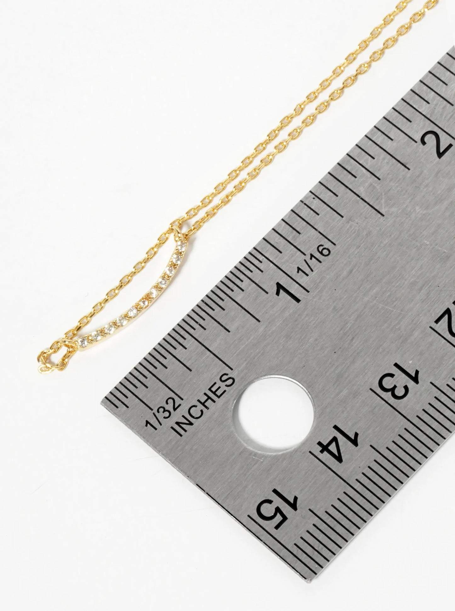 18K Gold Dipped Delicate Pave Set CZ Curved Horizontal Bar Pendant Necklace