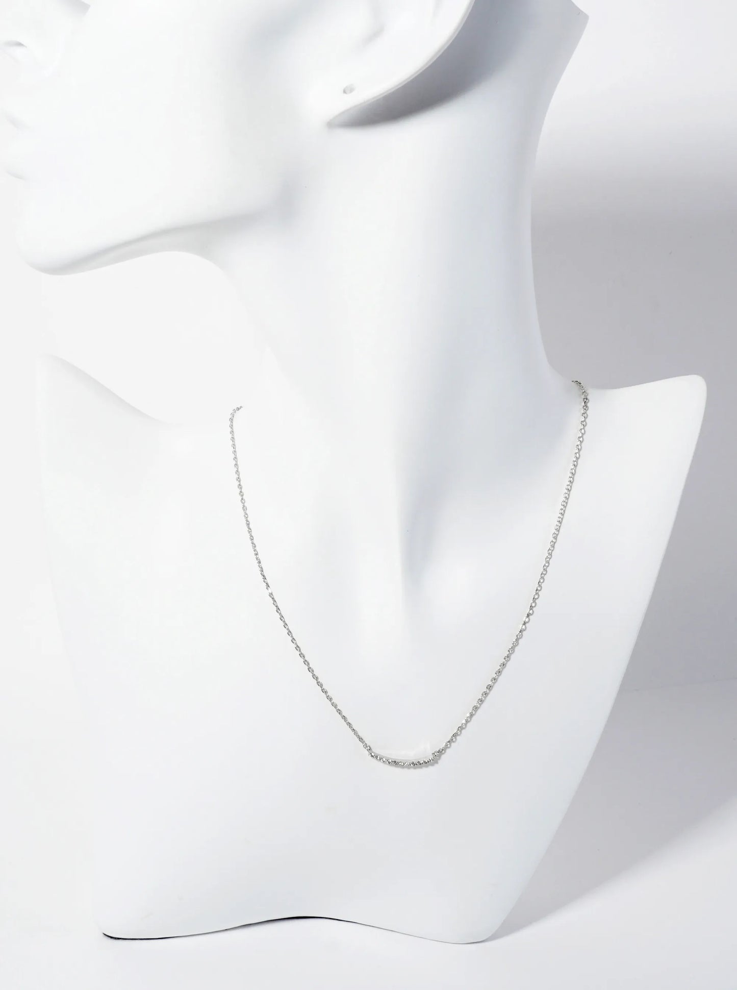 18K Gold Dipped Delicate Pave Set CZ Curved Horizontal Bar Pendant Necklace