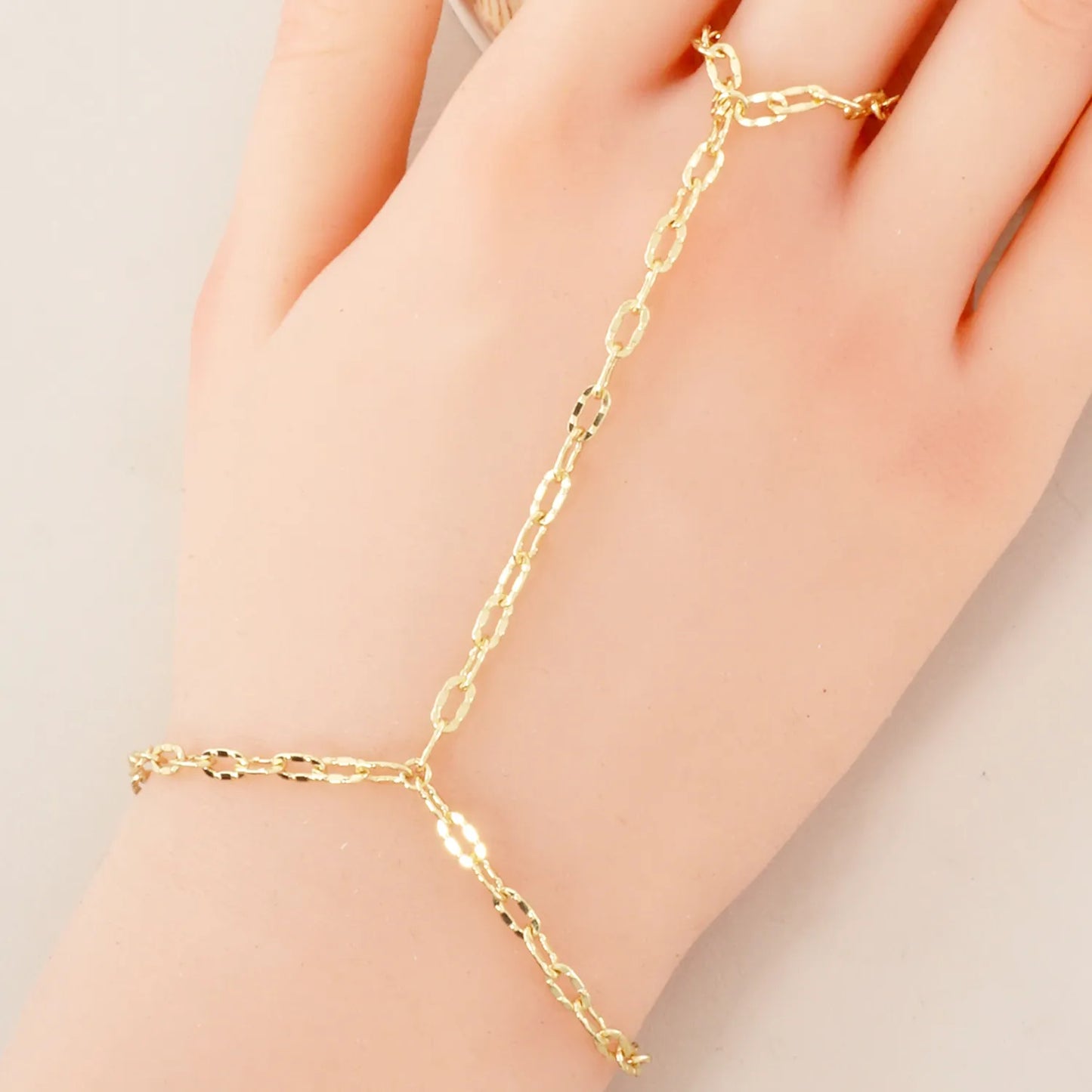 18K-Gold-Dipped Delicate Pressed-Texture 6mm Chain Brass Hand-Chain Bracelet