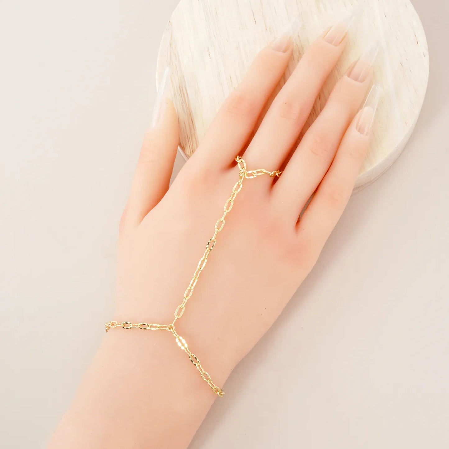 18K-Gold-Dipped Delicate Pressed-Texture 6mm Chain Brass Hand-Chain Bracelet