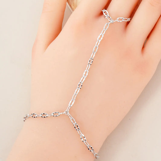 18K-Gold-Dipped Delicate Pressed-Texture 6mm Chain Brass Hand-Chain Bracelet