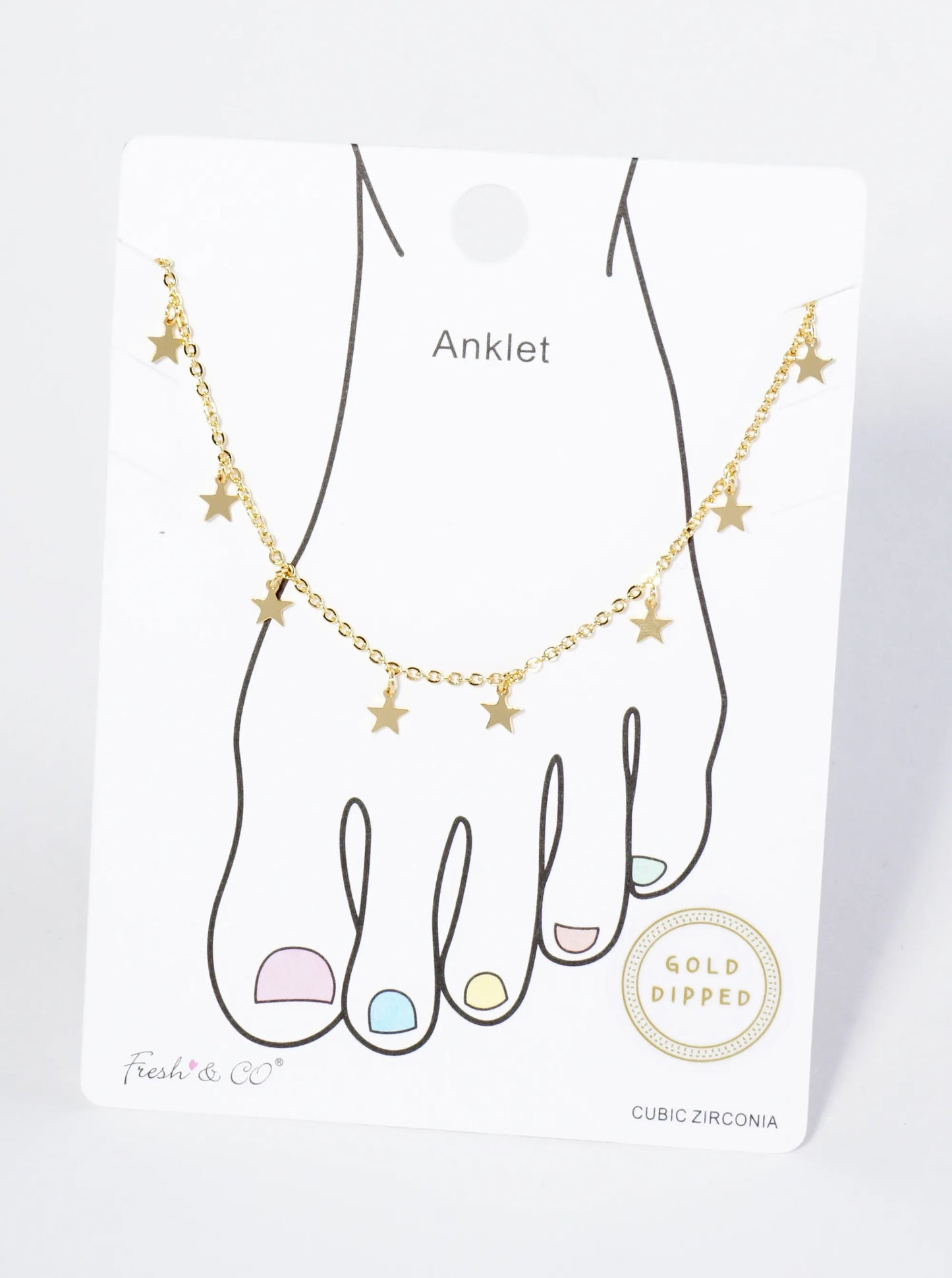18K Gold Dipped Delicate Star Charm Brass Chain Anklet