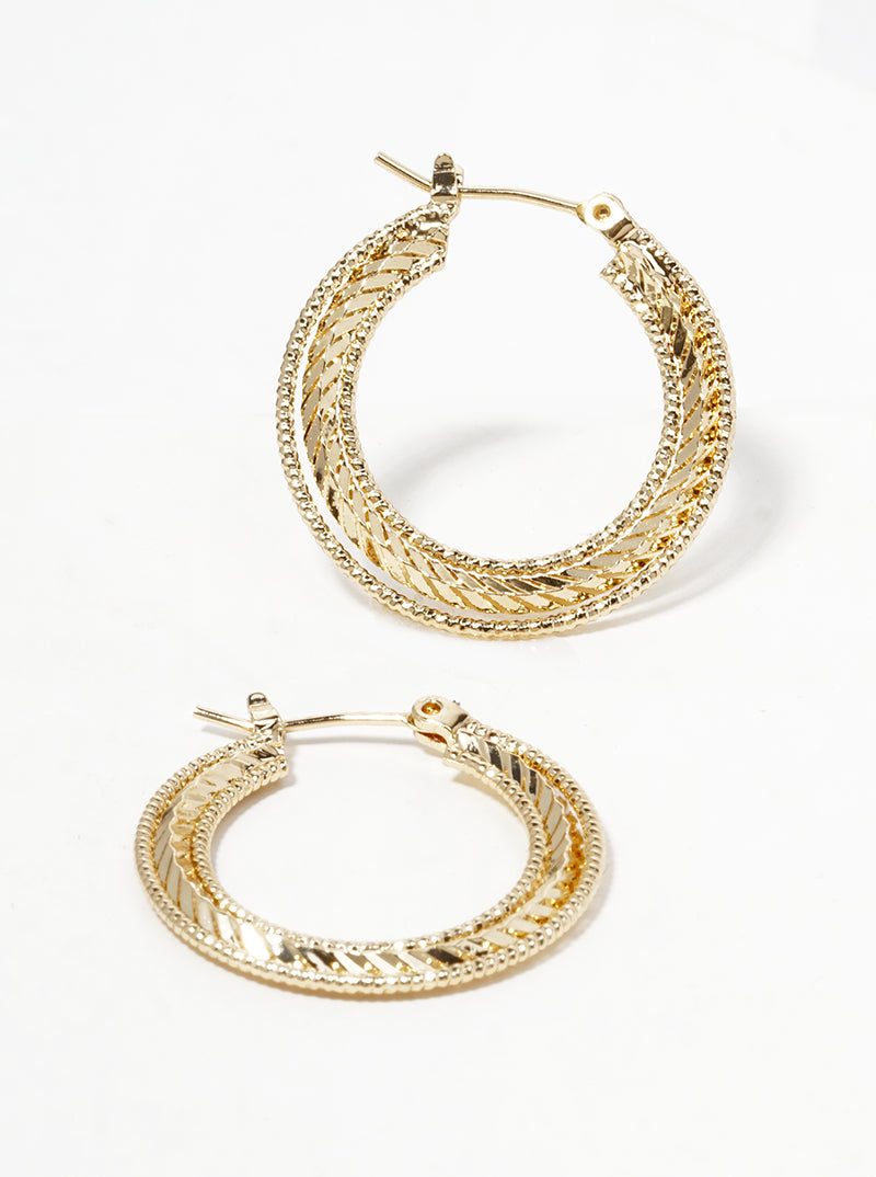 18K-Gold-Dipped Delicate Textured Brass 25mm Lever-back Hoop Earrings