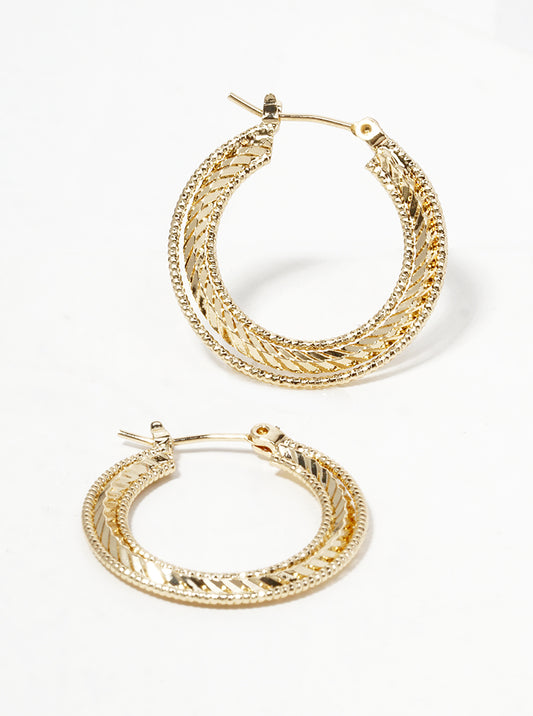 18K-Gold-Dipped Delicate Textured Brass 25mm Lever-back Hoop Earrings