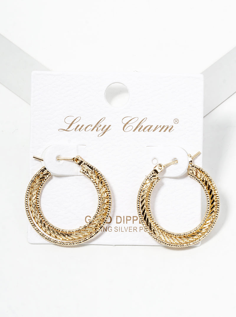 18K-Gold-Dipped Delicate Textured Brass 25mm Lever-back Hoop Earrings