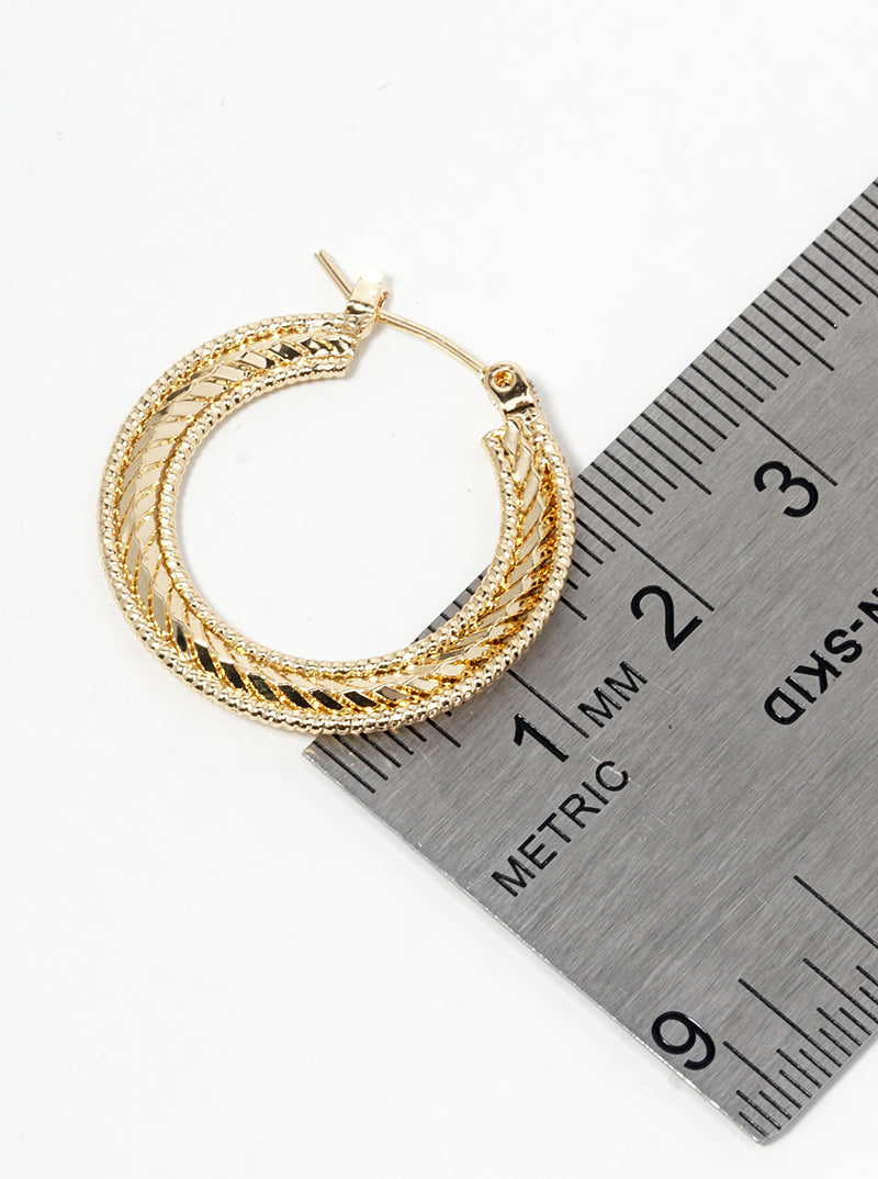 18K-Gold-Dipped Delicate Textured Brass 25mm Lever-back Hoop Earrings