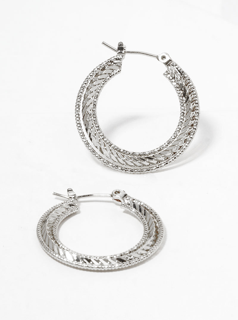 18K-Gold-Dipped Delicate Textured Brass 25mm Lever-back Hoop Earrings