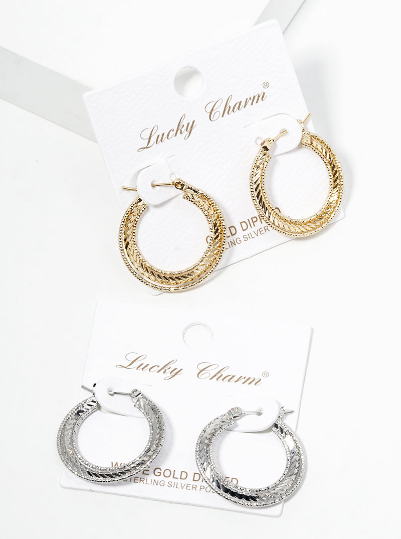 18K-Gold-Dipped Delicate Textured Brass 25mm Lever-back Hoop Earrings