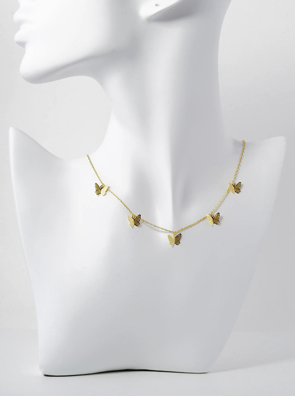 18K Gold Dipped Delicate Textured Brass Five Butterflies Pendant Necklace