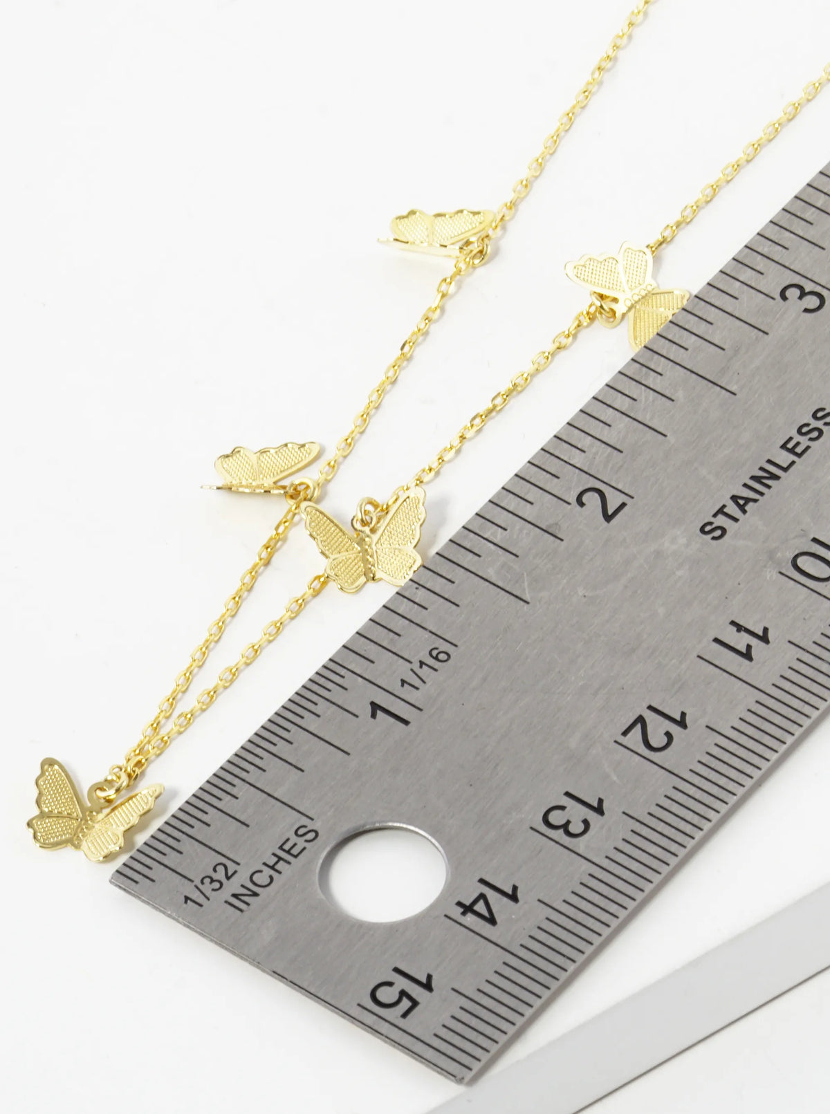 18K Gold Dipped Delicate Textured Brass Five Butterflies Pendant Necklace