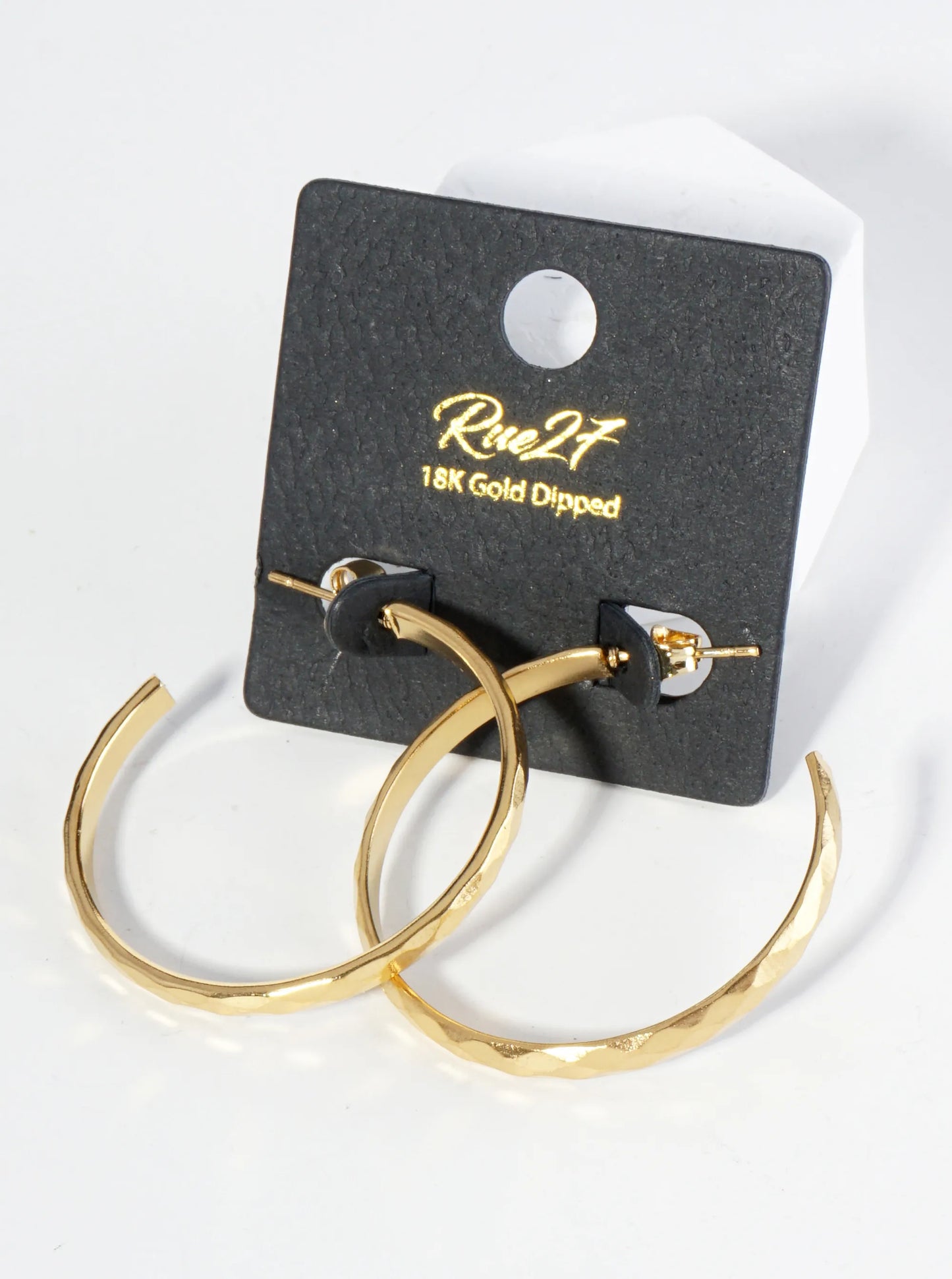 18K Gold Dipped Diamond Cut 35mm Stainless Steel Open Hoop Earrings