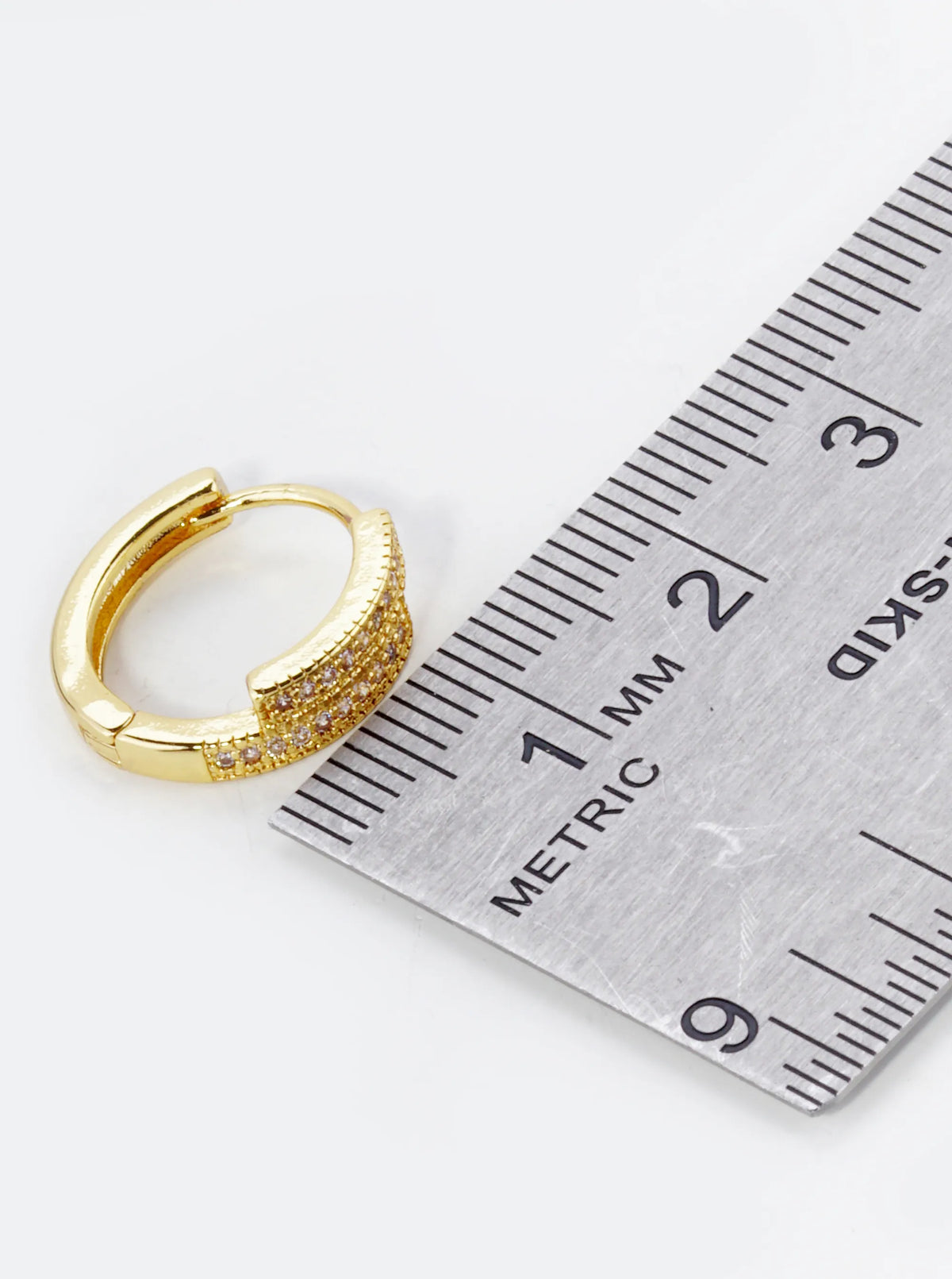 18K Gold Dipped Double Line Micro Pave Set Cubic Zirconia 15mm Huggie Hoop Earrings
