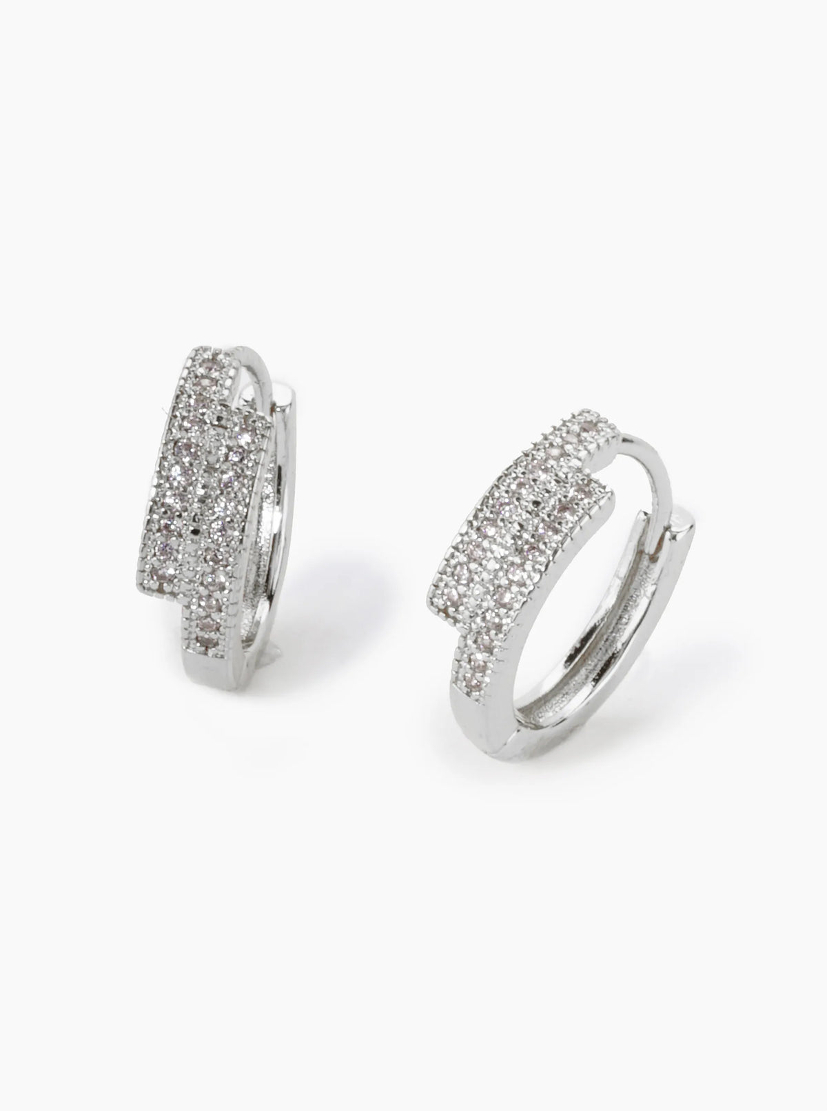 18K Gold Dipped Double Line Micro Pave Set Cubic Zirconia 15mm Huggie Hoop Earrings
