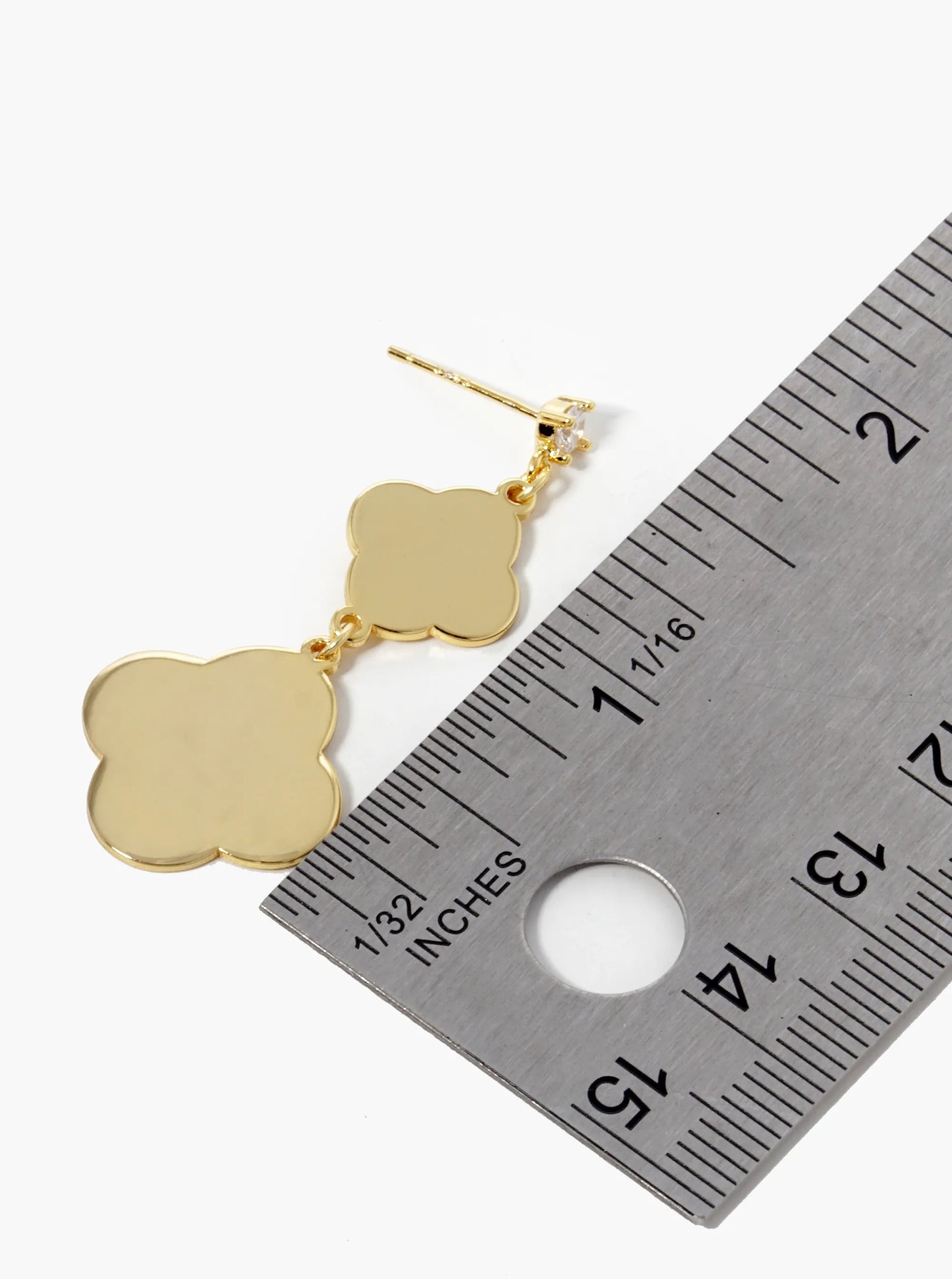 18K Gold Dipped Double Quatrefoil Drop 925 Sterling Silver Post Earrings