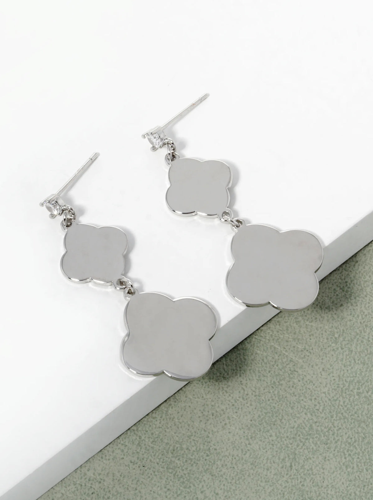 18K Gold Dipped Double Quatrefoil Drop 925 Sterling Silver Post Earrings