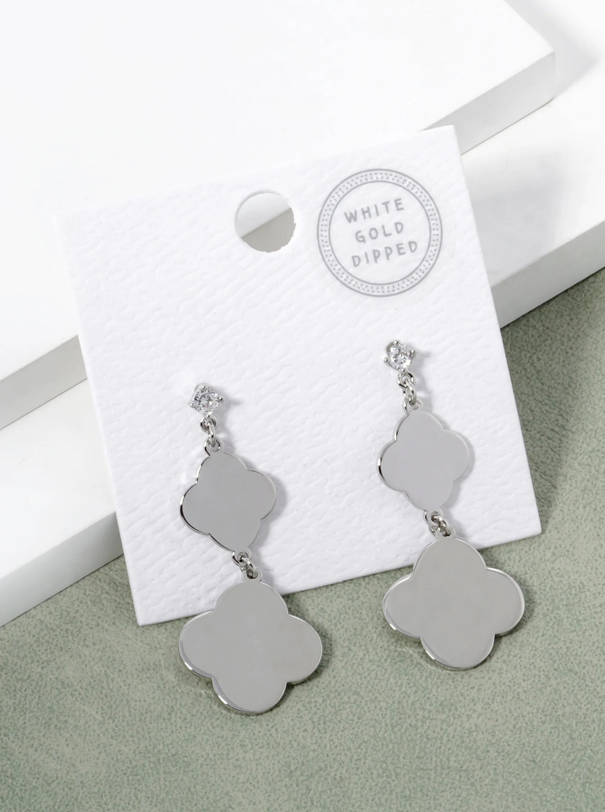 18K Gold Dipped Double Quatrefoil Drop 925 Sterling Silver Post Earrings