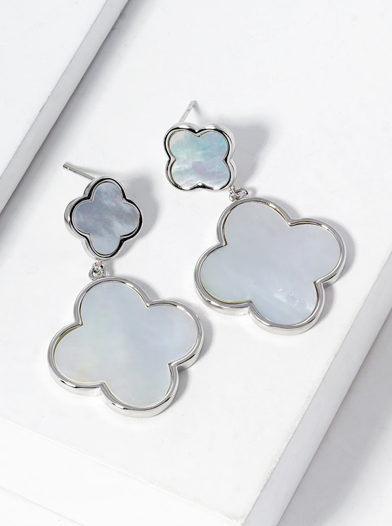 18K Gold Dipped Double Quatrefoil Drop Dangle Post Earrings