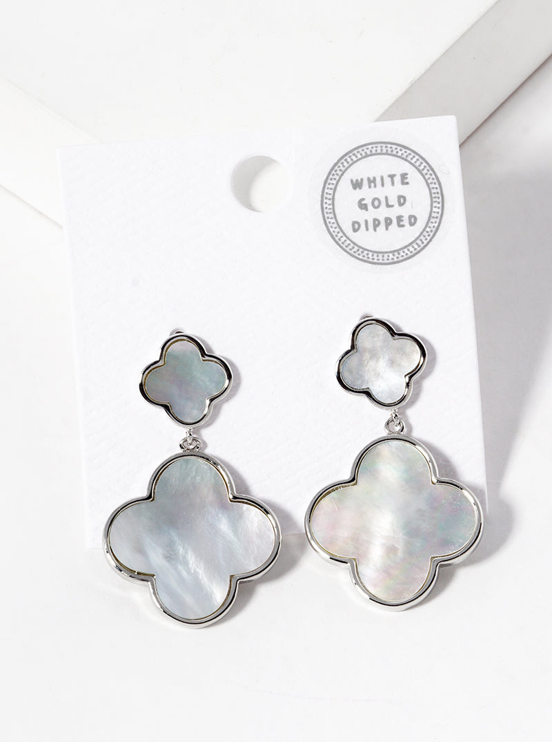 18K Gold Dipped Double Quatrefoil Drop Dangle Post Earrings