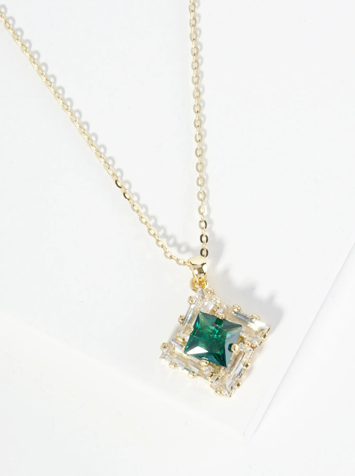 18K Gold Dipped Double Rhombus CZ Pendant Necklace