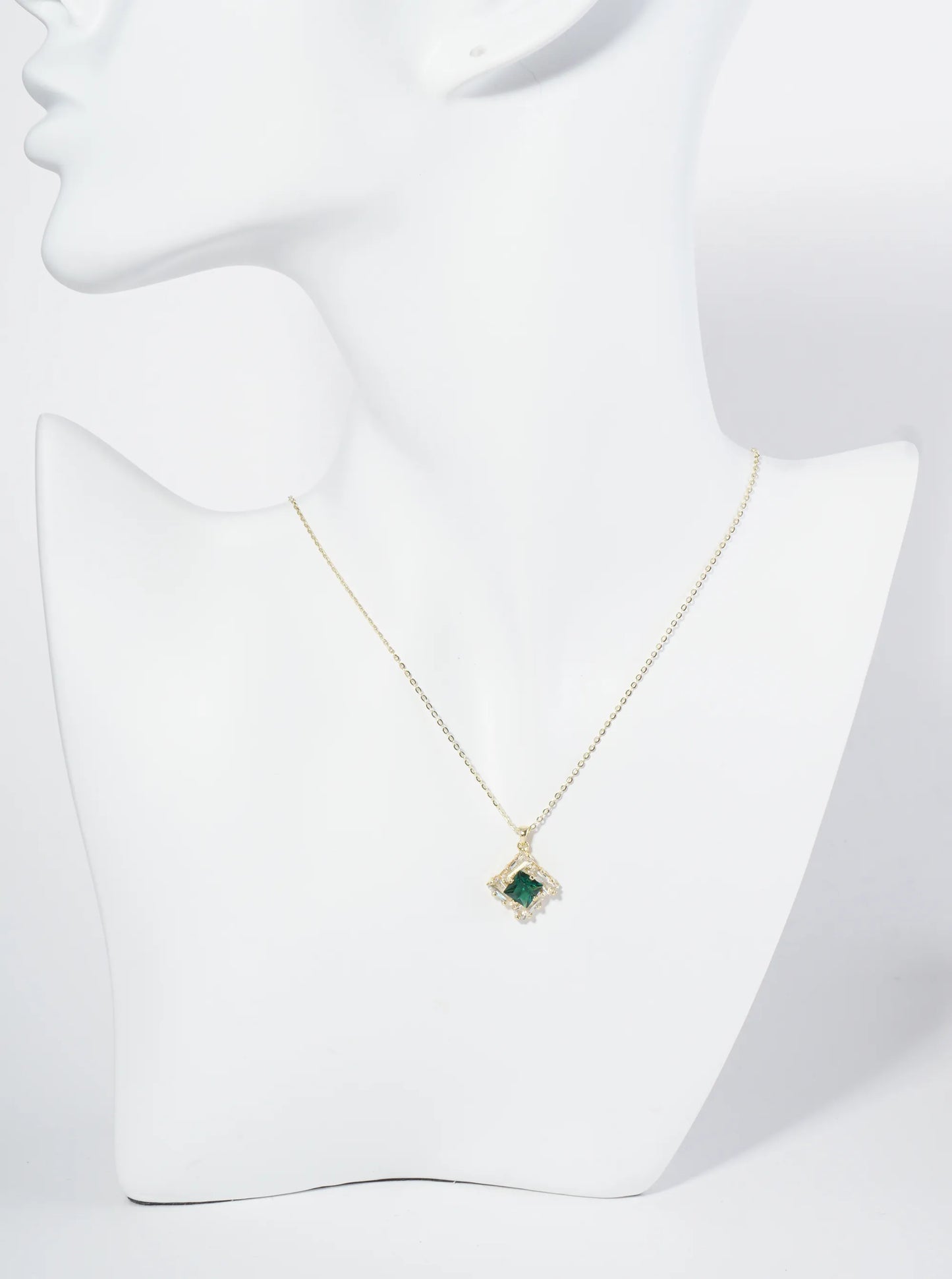 18K Gold Dipped Double Rhombus CZ Pendant Necklace