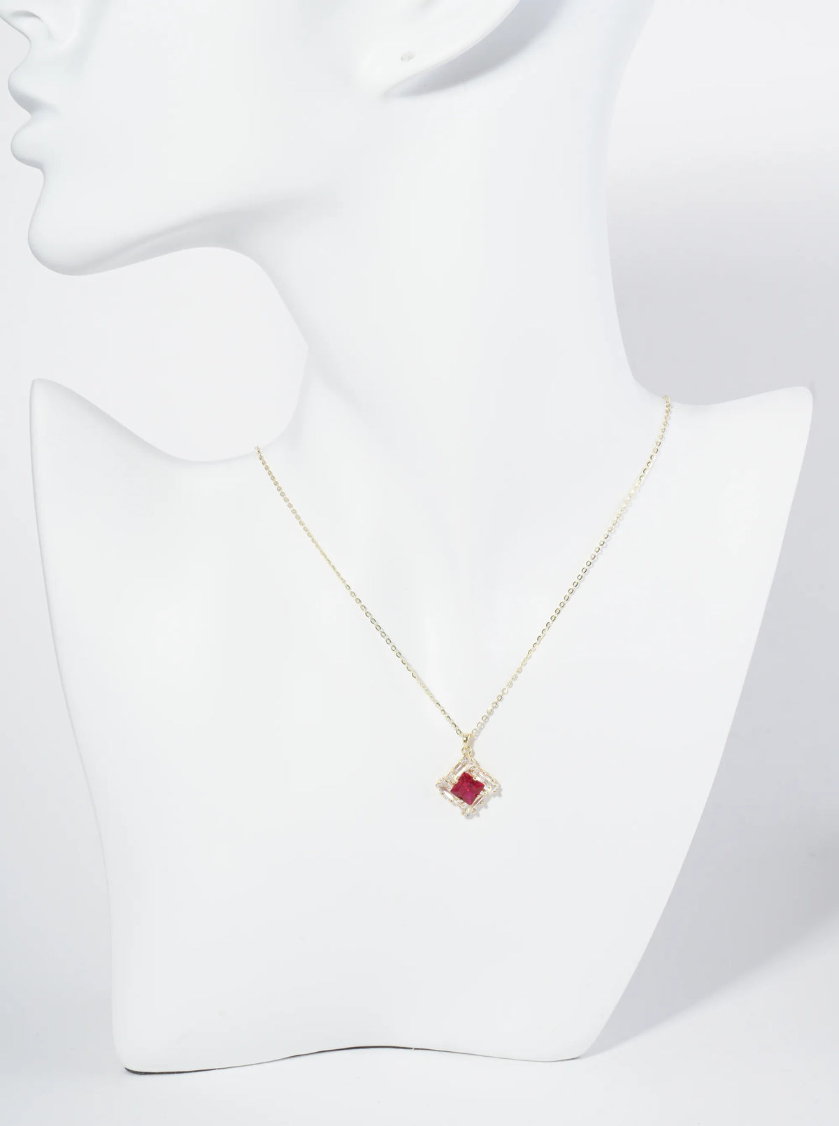 18K Gold Dipped Double Rhombus CZ Pendant Necklace