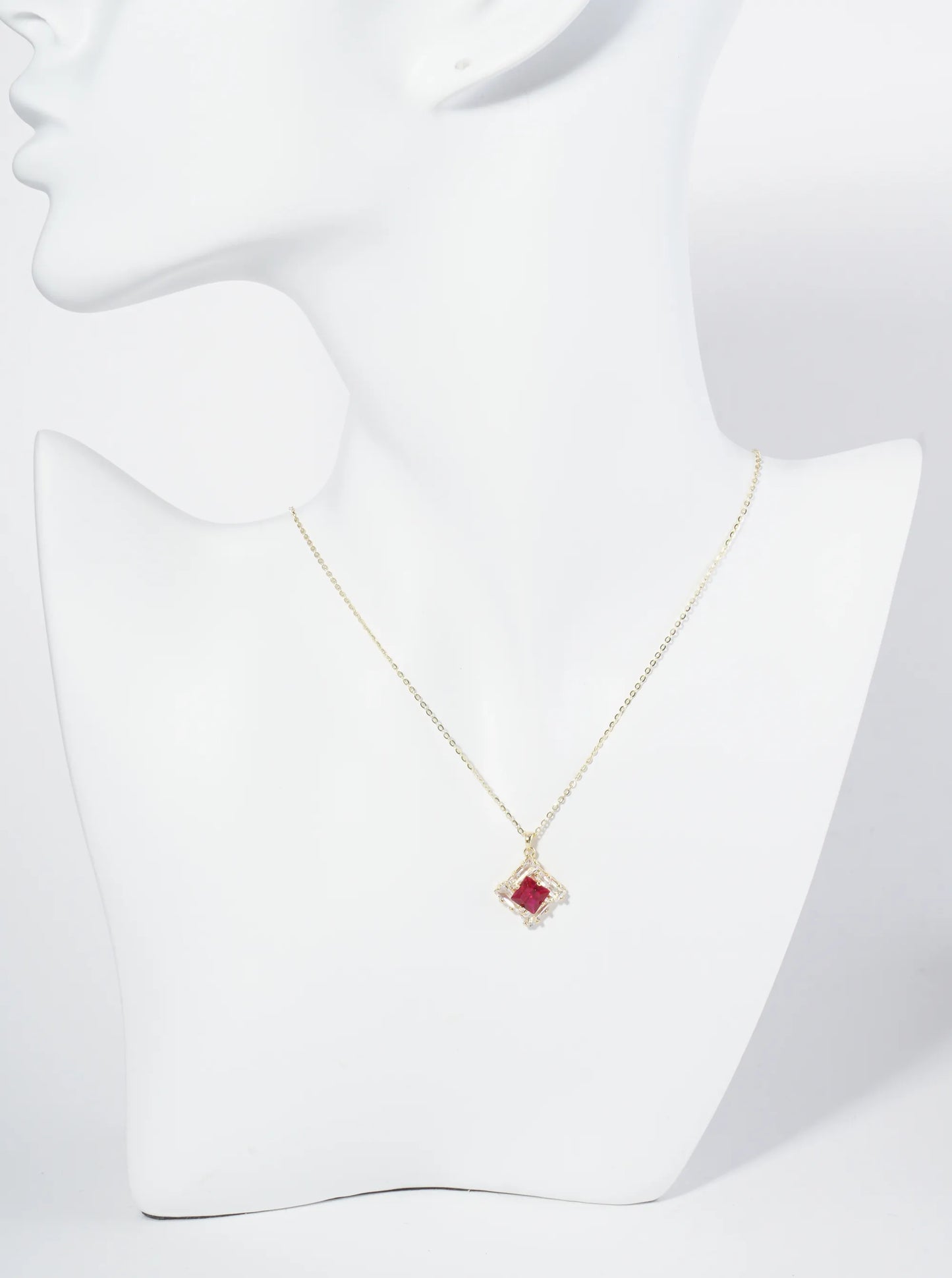 18K Gold Dipped Double Rhombus CZ Pendant Necklace